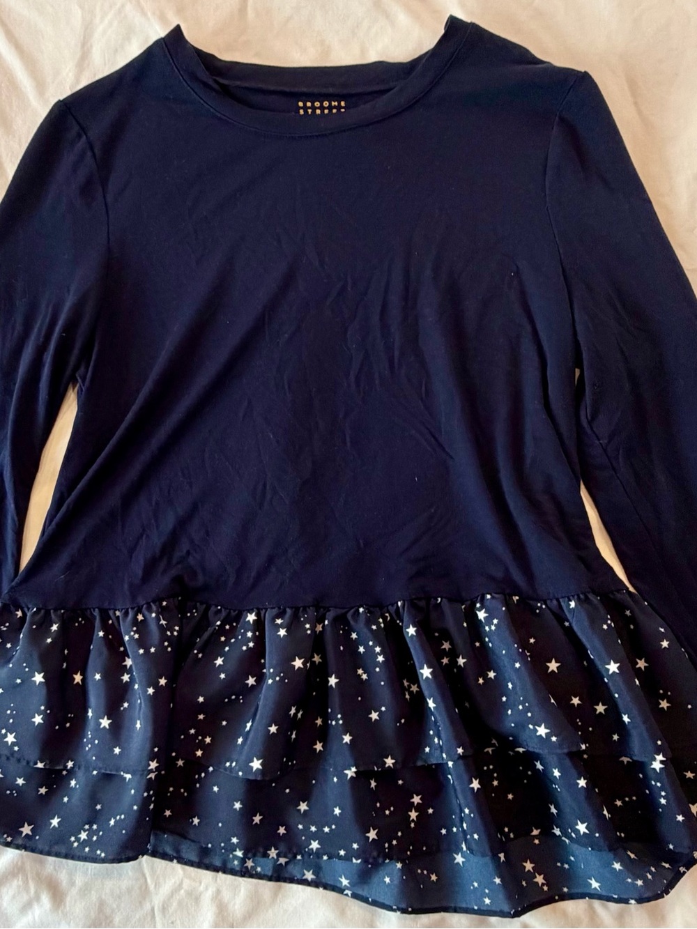 kate spade Navy Star Ruffle Hem Long-Sleeve Top
